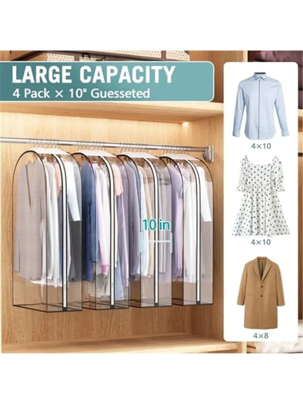 Clear Garment Bags Hanging Suit Coat Storage Closet Dust Cover 40 Inch 4 Pack